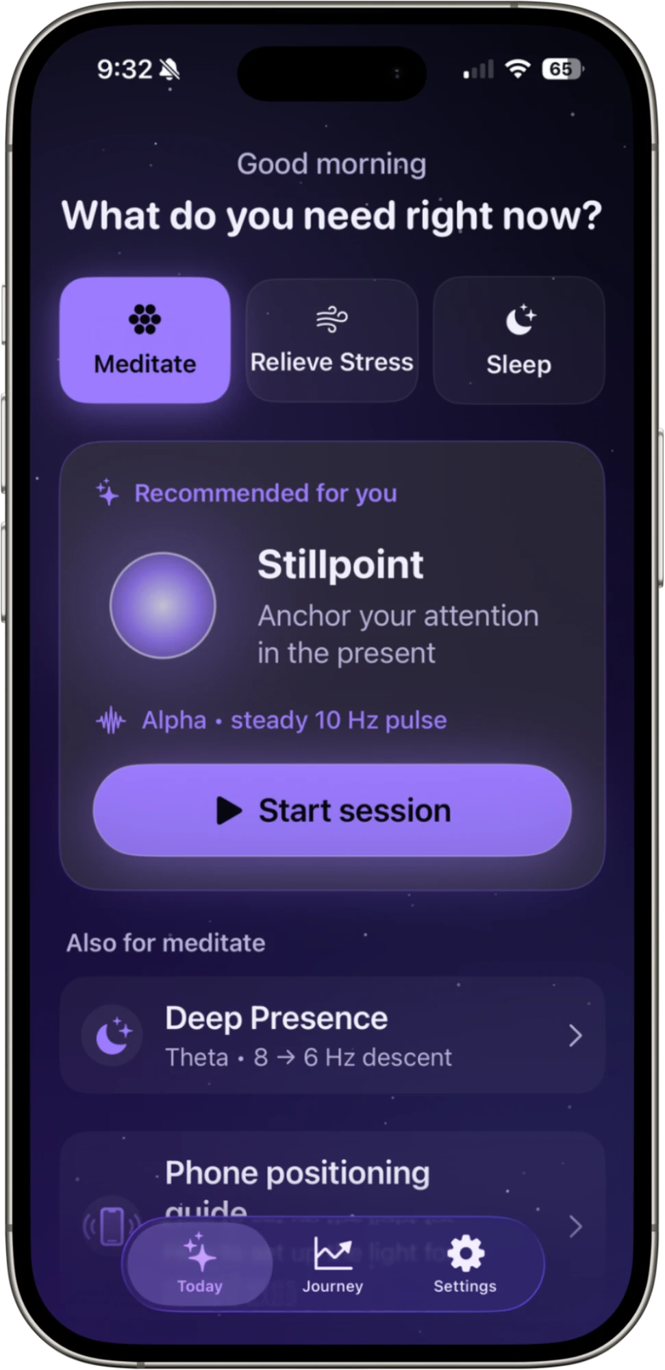 Driftwave app — Meditate mode
